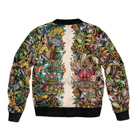 Hawaii And Japan Sleeve Zip Bomber Jacket Tiki With Oni Mask LT05 - Polynesian Pride