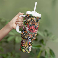 Hawaii And Japan Tumbler With Handle Tiki With Oni Mask LT05 - Polynesian Pride