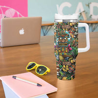 Hawaii And Japan Tumbler With Handle Tiki With Oni Mask LT05 - Polynesian Pride