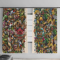 Hawaii And Japan Window Curtain Tiki With Oni Mask LT05 With Hooks Colorful - Polynesian Pride