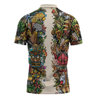 Hawaii And Japan Zipper Polo Shirt Tiki With Oni Mask LT05 - Polynesian Pride