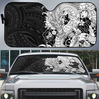 Hawaiian And Japanese Culture Auto Sun Shade Irezumi Dragon With Polynesian Pattern Black LT05 Black - Polynesian Pride