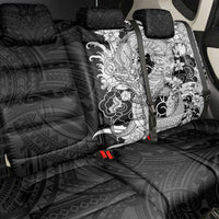 Hawaiian And Japanese Culture Back Car Seat Cover Irezumi Dragon With Polynesian Pattern Black - Polynesian Pride
