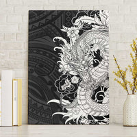 Hawaiian And Japanese Culture Canvas Wall Art Irezumi Dragon With Polynesian Pattern Black LT05 Without Frame Black - Polynesian Pride