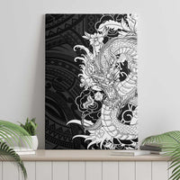 Hawaiian And Japanese Culture Canvas Wall Art Irezumi Dragon With Polynesian Pattern Black LT05 - Polynesian Pride