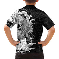 Hawaiian And Japanese Culture Family Matching Mermaid Dress and Hawaiian Shirt Irezumi Dragon With Polynesian Pattern Black LT05 - Polynesian Pride