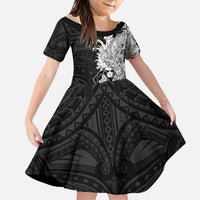 Hawaiian And Japanese Culture Family Matching Mermaid Dress and Hawaiian Shirt Irezumi Dragon With Polynesian Pattern Black LT05 Daughter's Dress Black - Polynesian Pride