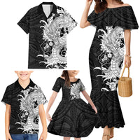 Hawaiian And Japanese Culture Family Matching Mermaid Dress and Hawaiian Shirt Irezumi Dragon With Polynesian Pattern Black LT05 - Polynesian Pride