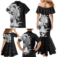 Hawaiian And Japanese Culture Family Matching Mermaid Dress and Hawaiian Shirt Irezumi Dragon With Polynesian Pattern Black LT05 - Polynesian Pride