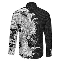 Hawaiian And Japanese Culture Family Matching Mermaid Dress and Hawaiian Shirt Irezumi Dragon With Polynesian Pattern Black LT05 - Polynesian Pride