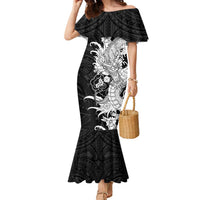 Hawaiian And Japanese Culture Family Matching Mermaid Dress and Hawaiian Shirt Irezumi Dragon With Polynesian Pattern Black LT05 Mom's Dress Black - Polynesian Pride