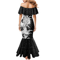 Hawaiian And Japanese Culture Family Matching Mermaid Dress and Hawaiian Shirt Irezumi Dragon With Polynesian Pattern Black LT05 - Polynesian Pride