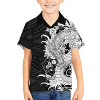 Hawaiian And Japanese Culture Family Matching Mermaid Dress and Hawaiian Shirt Irezumi Dragon With Polynesian Pattern Black LT05 Son's Shirt Black - Polynesian Pride
