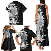 Hawaiian And Japanese Culture Family Matching Tank Maxi Dress and Hawaiian Shirt Irezumi Dragon With Polynesian Pattern Black - Polynesian Pride