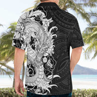 Hawaiian And Japanese Culture Hawaiian Shirt Irezumi Dragon With Polynesian Pattern Black - Polynesian Pride