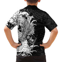 Hawaiian And Japanese Culture Hawaiian Shirt Irezumi Dragon With Polynesian Pattern Black - Polynesian Pride