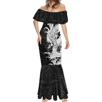 Hawaiian And Japanese Culture Mermaid Dress Irezumi Dragon With Polynesian Pattern Black LT05 - Polynesian Pride