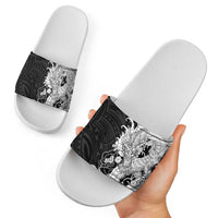Hawaiian And Japanese Culture Slide Sandals Irezumi Dragon With Polynesian Pattern Black LT05 - Polynesian Pride