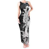 Hawaiian And Japanese Culture Tank Maxi Dress Irezumi Dragon With Polynesian Pattern Black LT05 Women Black - Polynesian Pride