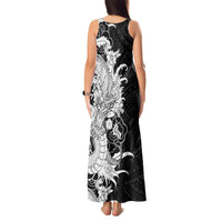 Hawaiian And Japanese Culture Tank Maxi Dress Irezumi Dragon With Polynesian Pattern Black LT05 - Polynesian Pride