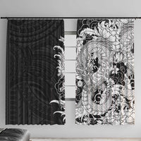 Hawaiian And Japanese Culture Window Curtain Irezumi Dragon With Polynesian Pattern Black LT05 With Hooks Black - Polynesian Pride