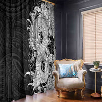 Hawaiian And Japanese Culture Window Curtain Irezumi Dragon With Polynesian Pattern Black LT05 - Polynesian Pride