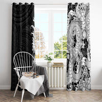 Hawaiian And Japanese Culture Window Curtain Irezumi Dragon With Polynesian Pattern Black LT05 - Polynesian Pride