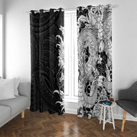 Hawaiian And Japanese Culture Window Curtain Irezumi Dragon With Polynesian Pattern Black LT05 With Grommets Black - Polynesian Pride