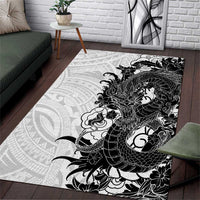 Hawaiian And Japanese Culture Area Rug Irezumi Dragon With Polynesian Pattern White LT05 White - Polynesian Pride