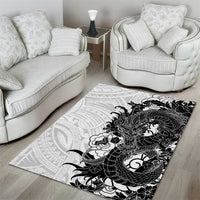 Hawaiian And Japanese Culture Area Rug Irezumi Dragon With Polynesian Pattern White LT05 - Polynesian Pride