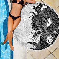 Hawaiian And Japanese Culture Beach Blanket Irezumi Dragon With Polynesian Pattern White LT05 - Polynesian Pride