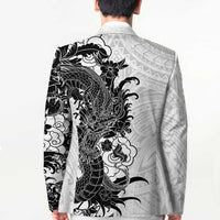 Hawaiian And Japanese Culture Blazer Irezumi Dragon With Polynesian Pattern White LT05 - Polynesian Pride