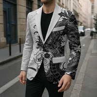 Hawaiian And Japanese Culture Blazer Irezumi Dragon With Polynesian Pattern White LT05 - Polynesian Pride