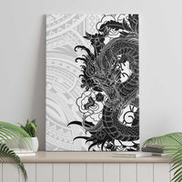 Hawaiian And Japanese Culture Canvas Wall Art Irezumi Dragon With Polynesian Pattern White LT05 - Polynesian Pride