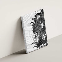 Hawaiian And Japanese Culture Canvas Wall Art Irezumi Dragon With Polynesian Pattern White LT05 - Polynesian Pride