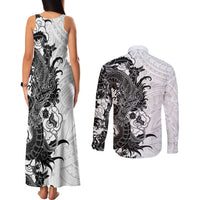 Hawaiian And Japanese Culture Couples Matching Tank Maxi Dress and Long Sleeve Button Shirt Irezumi Dragon With Polynesian Pattern White LT05 - Polynesian Pride