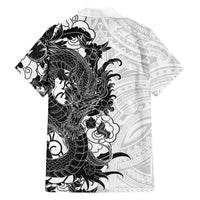 Hawaiian And Japanese Culture Family Matching Off The Shoulder Long Sleeve Dress and Hawaiian Shirt Irezumi Dragon With Polynesian Pattern White - Polynesian Pride