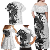 Hawaiian And Japanese Culture Family Matching Off Shoulder Maxi Dress and Hawaiian Shirt Irezumi Dragon With Polynesian Pattern White - Polynesian Pride