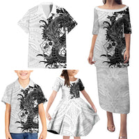Hawaiian And Japanese Culture Family Matching Puletasi and Hawaiian Shirt Irezumi Dragon With Polynesian Pattern White - Polynesian Pride