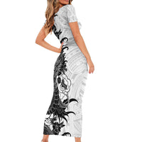 Hawaiian And Japanese Culture Family Matching Short Sleeve Bodycon Dress and Hawaiian Shirt Irezumi Dragon With Polynesian Pattern White - Polynesian Pride