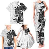 Hawaiian And Japanese Culture Family Matching Tank Maxi Dress and Hawaiian Shirt Irezumi Dragon With Polynesian Pattern White - Polynesian Pride