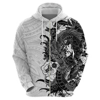 Hawaiian And Japanese Culture Hoodie - Irezumi Dragon With Polynesian Pattern White LT05 - Polynesian Pride
