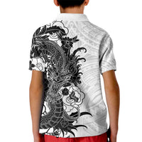 Hawaiian And Japanese Culture Kid Polo Shirt Irezumi Dragon With Polynesian Pattern White LT05 - Polynesian Pride