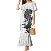 Hawaiian And Japanese Culture Mermaid Dress Irezumi Dragon With Polynesian Pattern White LT05 Women White - Polynesian Pride