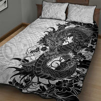 Hawaiian And Japanese Culture Quilt Bed Set Irezumi Dragon With Polynesian Pattern White LT05 - Polynesian Pride