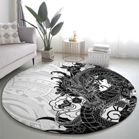 Hawaiian And Japanese Culture Round Carpet Irezumi Dragon With Polynesian Pattern White LT05 - Polynesian Pride