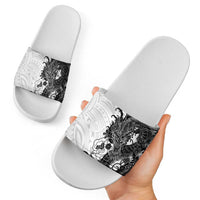 Hawaiian And Japanese Culture Slide Sandals Irezumi Dragon With Polynesian Pattern White LT05 - Polynesian Pride