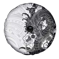 Hawaiian And Japanese Culture Spare Tire Cover Irezumi Dragon With Polynesian Pattern White LT05 - Polynesian Pride