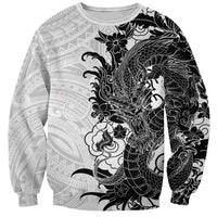 Hawaiian And Japanese Culture Sweatshirt Irezumi Dragon With Polynesian Pattern White LT05 Unisex White - Polynesian Pride