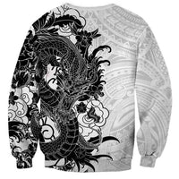 Hawaiian And Japanese Culture Sweatshirt Irezumi Dragon With Polynesian Pattern White LT05 - Polynesian Pride